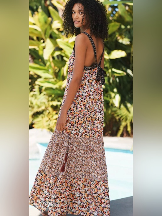 Maaji Dresses & Skirts - Anthropologie Maaji Calico Alessa Maxi Dress Floral Side Slits Tasseled Size S